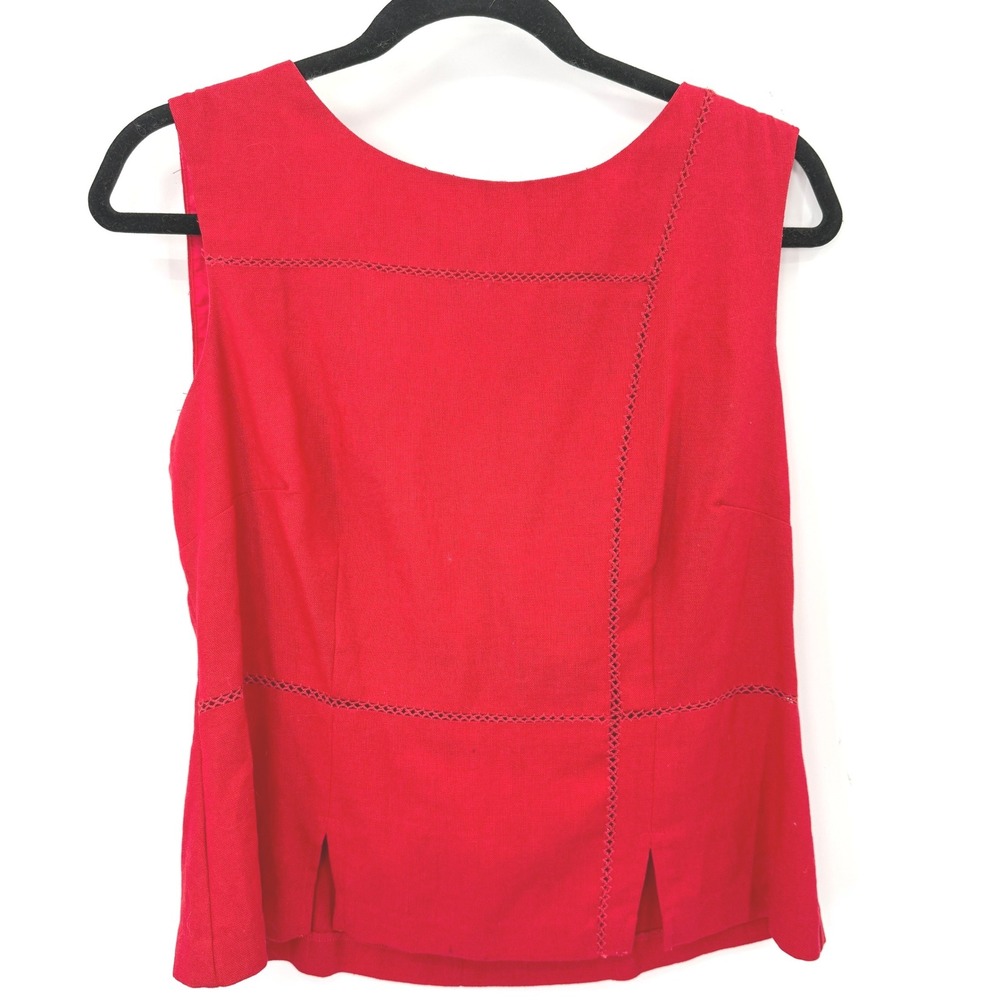 Vintage Dawn Joy Fashions Top Women 11/12 Red Linen Blend Retro Coquette 90s